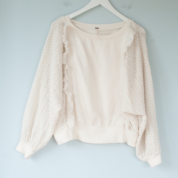 Free People S Ivory Crochet Dolman Sleeve Sweater - Picture 5 of 11